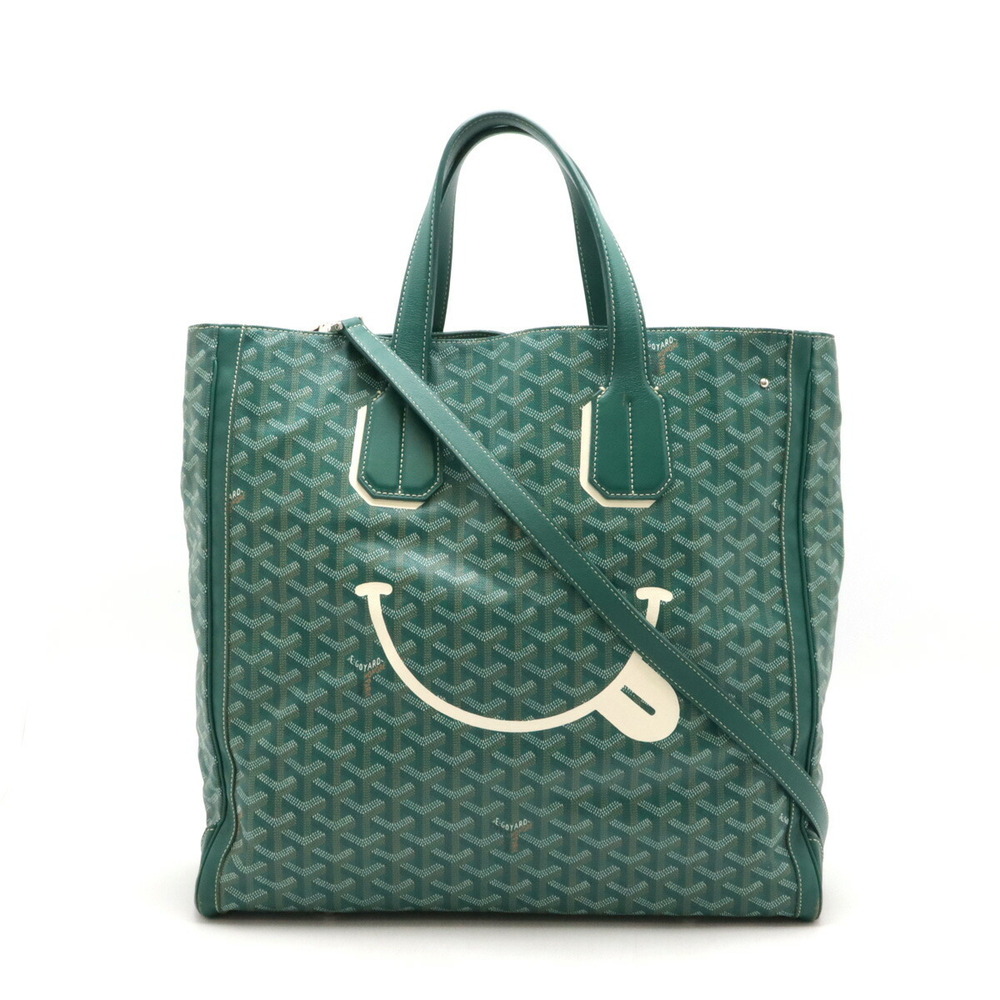 GOYARD Sac Voltaire Smile Shoulder Bag Tote Canvas Leather Green White
